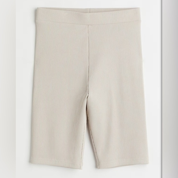 H&M Pants - H&M Women’s Ribbed Biker Shorts Grey/Light Beige Medium